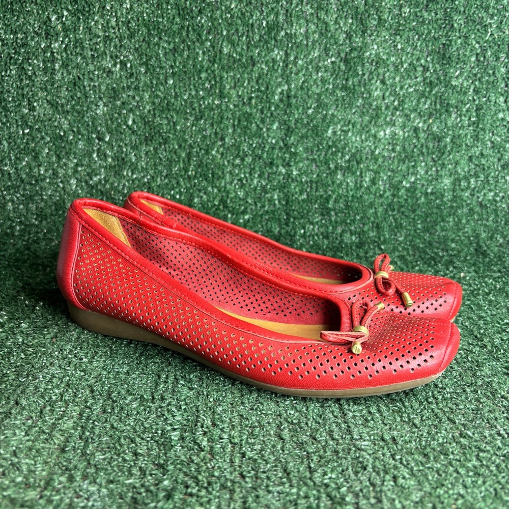 Naturalizer Vanessa Perforated Leather Bow Comfort Ballet Flats Red Womens Sz 8N